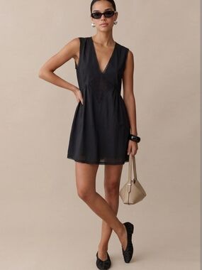 Few Moda V-Neck Black Mini Dress with Lace Detail